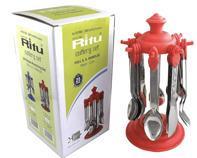 Ritu Cute Stainless Steel Cutlery Set, 24-Pieces, Multicolour