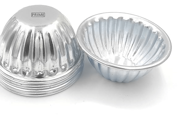 பேக்கர்கள் மற்றும் மோல்டர்கள் அலுமினிய கிண்ண வடிவ மினி மோல்டுகள் பேக்கிங் மோல்ட் கேக்/புட்டிங்/ஓவனுக்கான ஜெல்லி கோப்பை - 6 துண்டுகள்