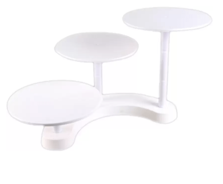 3-Tier White Pillar Cake Stand Plastic Cake Server (White, Pack of 1)
