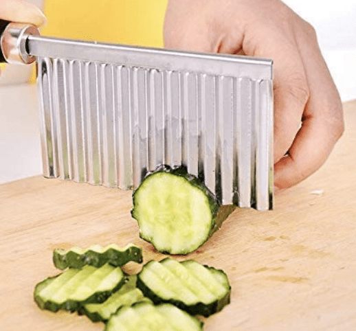 வ்ராக்ஸி கிச்சன் பிளாஸ்டிக் க்ரிங்கிள் கட் கத்தி காய்கறி உருளைக்கிழங்கு சிப் கட்டர் பிரஞ்சு பொரியல், வெங்காயம், பழம், சிப், சாலட், கட்டர் கத்தி கருவி (1 துண்டுகள்)