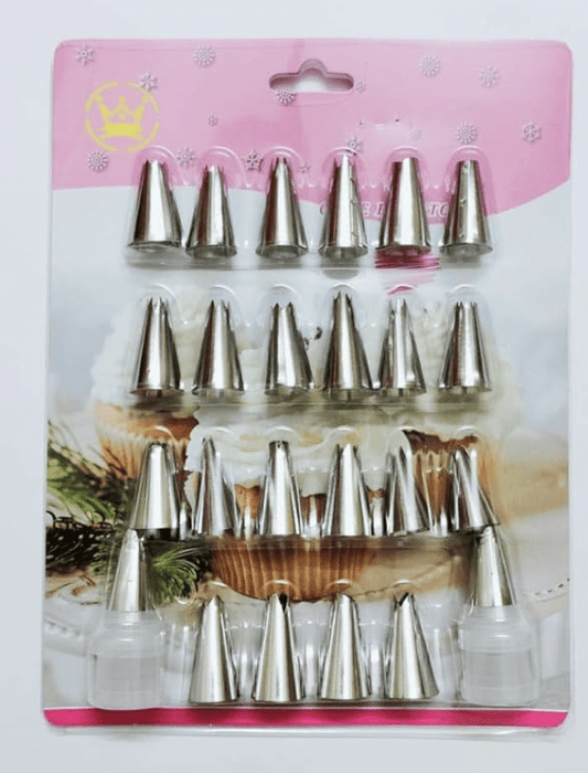 Flair Stainless Steel Nozzle 24Pc Pad Cake Decorating Tool & Big Silicon Brush with Stainless Steel Handle - Multicolor