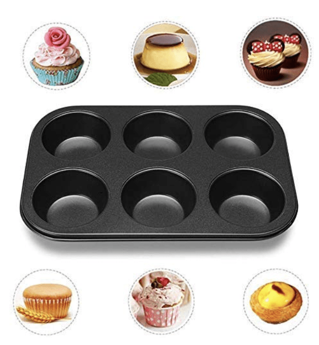 Reusable Non-Stick Carbon Steel Biscuit, Brownie, Dessert,Mini loaf, Cupcake Muffin Mould Tray pan for Microwave Oven for Home Baking Tools(Black/1 pcs) (6 Cavity Small)