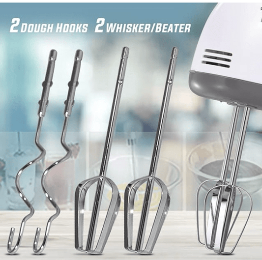 Baltra Rider Electric Hand Mixer Blender , Egg cake Beater for Kitchen With Stainless Steel Attachments, 7 -Speed, Includes; Beaters, Dough Hooks, white