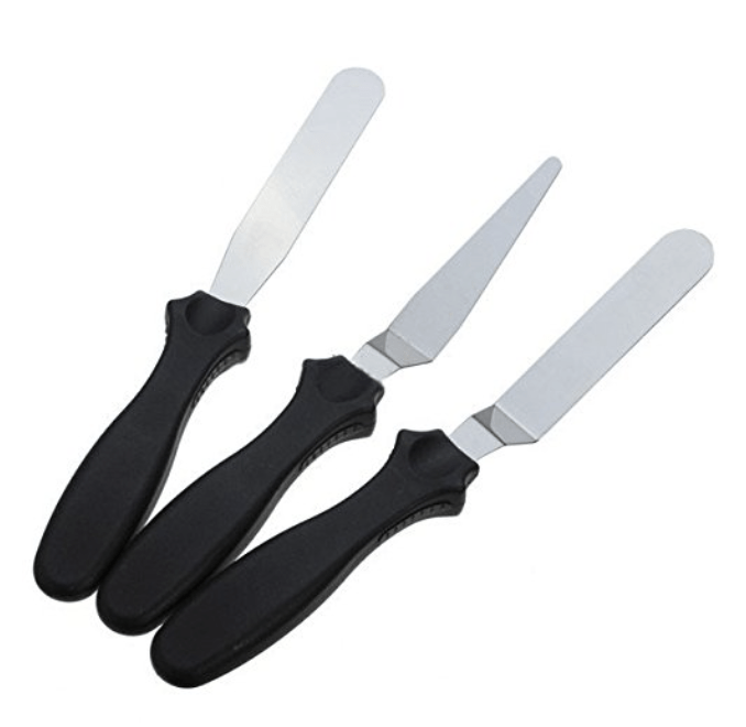 Professional Offset 2 Angled and Straight Spatula Set with Plastic Handle, Black, 3-Piece