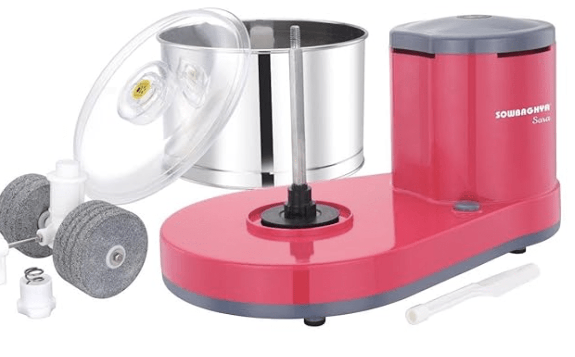 Sowbaghya Sara 2Ltr Table Top Wet Grinder with Coconut Scrapper & Atta Kneader (Pink) | Heavy Duty Motor | Ideal for Your Kitchen | 2Ltr Wet Grinder for All Kinds of Batter for South Indian Dishes