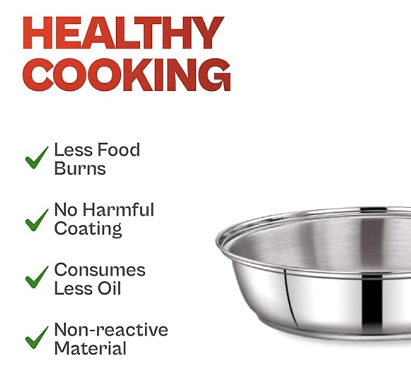 Praylady Ecstasy Series 3 Ply Base Frypan 22 cm | Stainless Steel | with Riveted Strong Handle & Induction Base | Compatible with All Cooktops Including Induction |