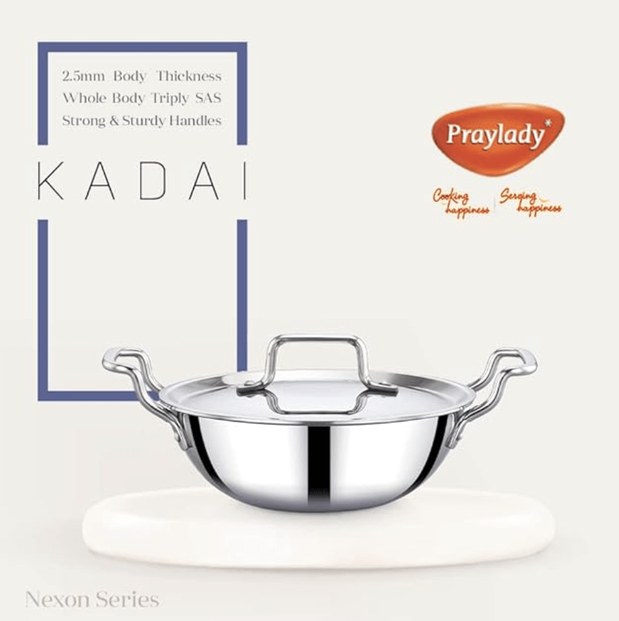 Praylady Stainless Steel Handi Casserole with Lid, Nexon Series Triply Kadai with Capacity
