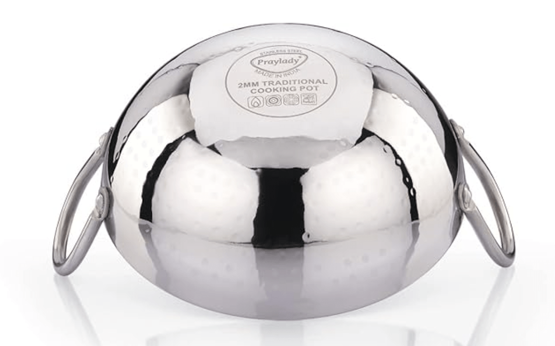 Praylady Stainless Steel Kadai with Handle Traditional Series 2MM Silver