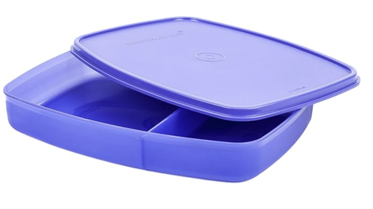 Signoraware Slim Compartment Lunch Box, Bpa Free Plastic, Microwave Safe Food Grade Tiffin Boxes for Office School, Leak Proof Air Tight Compact Dabba (340ml, Square, 2 Section Storage)