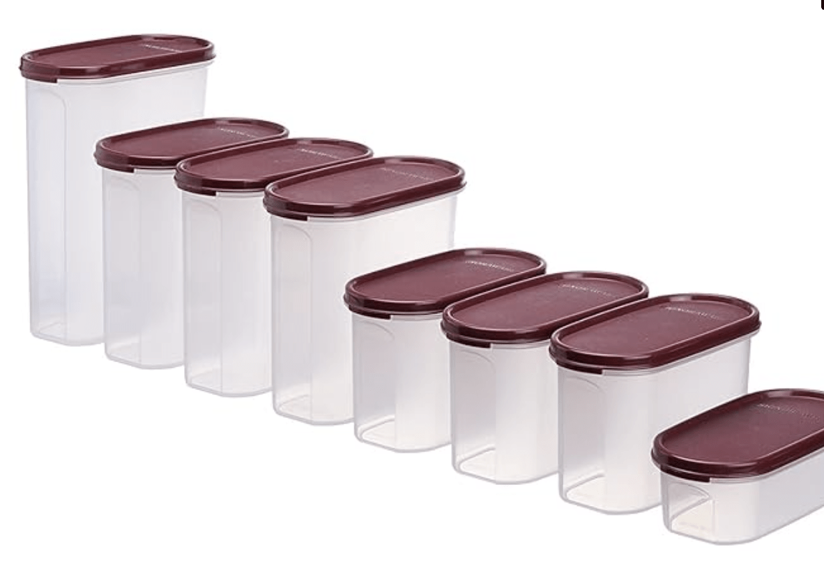 Signoraware Oval Modular Multi-Purpose Plastic Containers Set of 8 with Lid for Kitchen | Food Grade BPA Free Leak Proof (Set Contains -2.3Litersx1 | 1.7Litresx3 | 1.1 Litresx3 | 500mlx3)