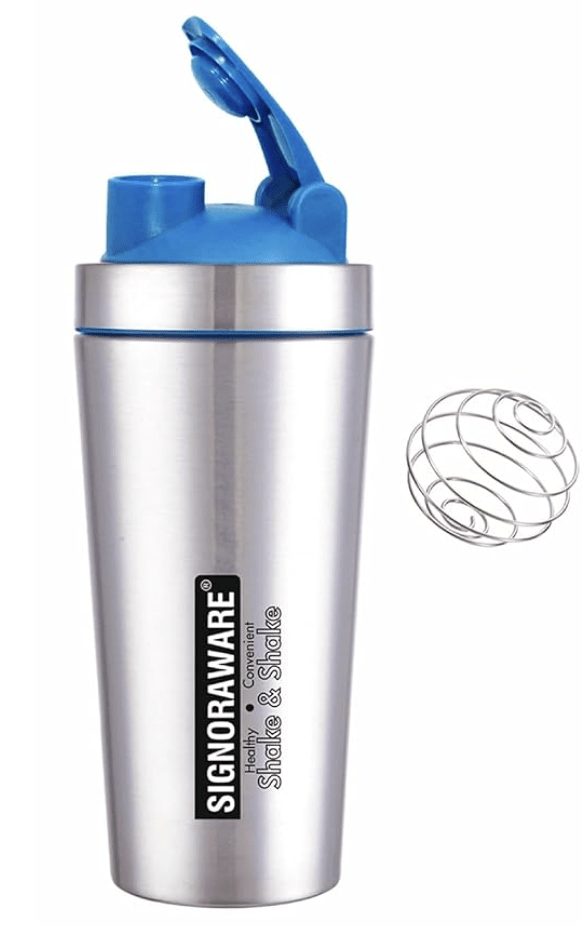 SignoraWare Charger Stainless Steel Protein Shaker Bottle for Pre-Post Workout | Water Bottle | Leakproof with Knob (750ml | Silver | Set 1)