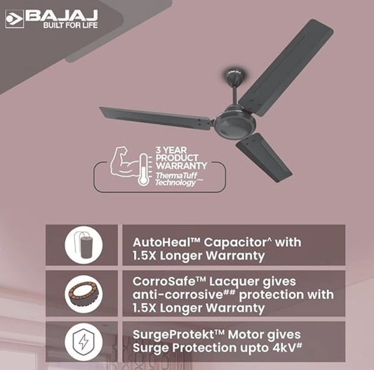Bajaj Classico 12S1 1200mm (48") Ceiling Fans for Home |BEE Star Rated Energy Efficient Ceiling Fan|Thermatuff Technology™|100% Copper Motor|HighSpeed| 3-Yr Warranty Coal Mine Grey