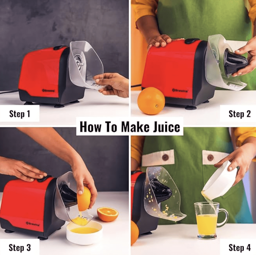 Brewine 2-in-1 Coconut Scraper & Citrus Juicer with Dual Speed Settings, Cooling Fan for Ventilation, Stainless Steel Scraping Blade, Splash Guard, Super Suction Feet for Stability, Red, 200 Watts