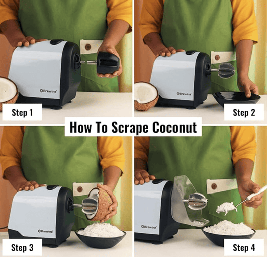 Brewine 2-in-1 Coconut Scraper & Citrus Juicer with Dual Speed Settings, Cooling Fan for Ventilation, Stainless Steel Scraping Blade, Splash Guard, Super Suction Feet for Stability, Blue, 200 Watts