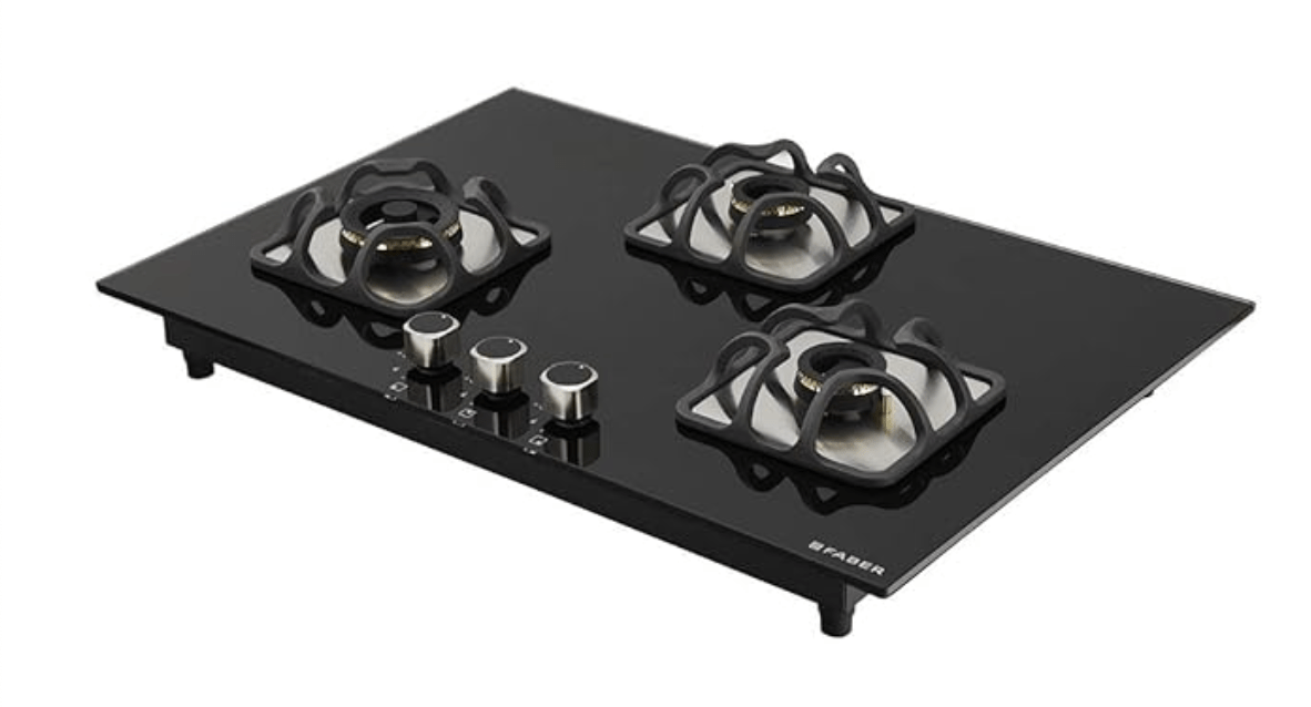 Faber Mild Steel Hobtop Imperia 783 Brb Ci Bk 3 Brass Burner Auto Electric Ignition Glass Top (Black)