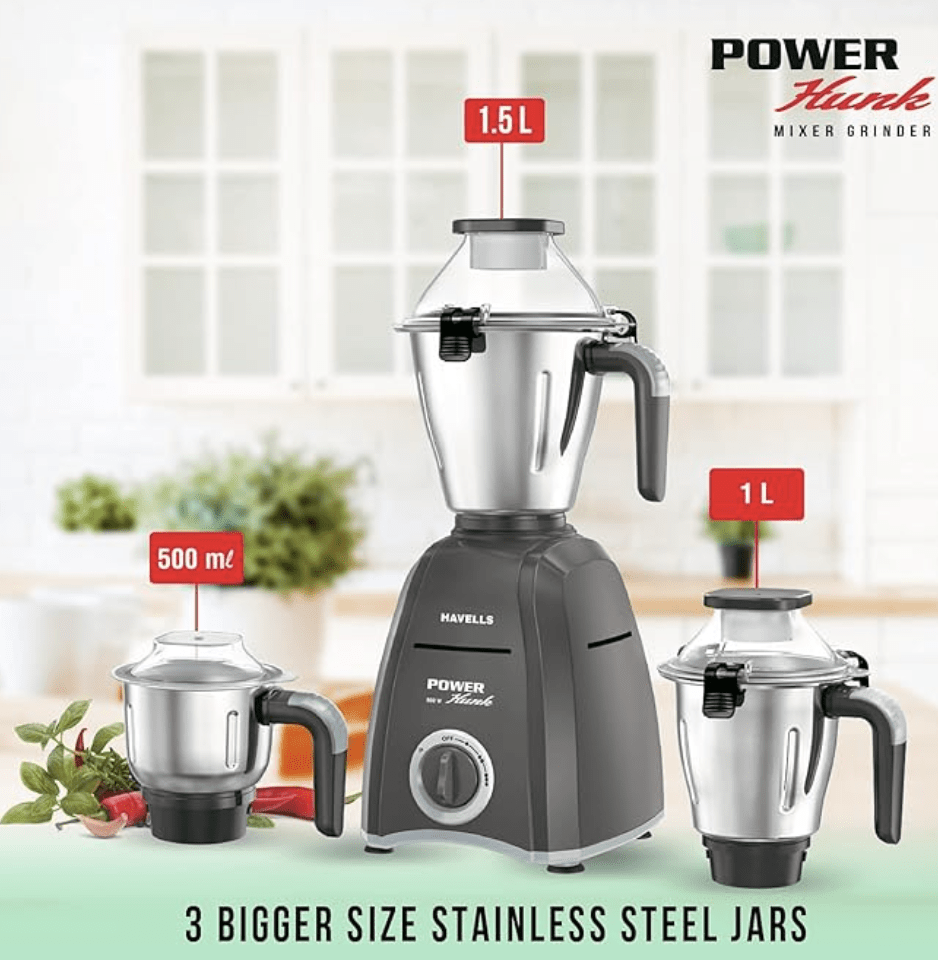 Havells Stainless Steel Power Hunk 3 Jar, White