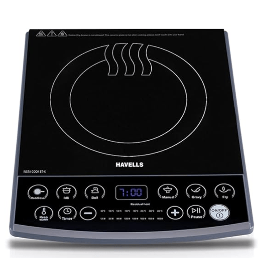 हैवेल्स इंस्टा कुक ईटी-एक्स इंडक्शन कुकटॉप, गहरा ग्रे 1900 वाट, सिरेमिक ग्लास