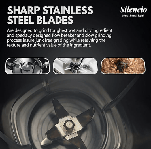 Havells Silencio Lowest Noise 4 Jar Mixer Grinder with HVDC Technology, Slow Speed Grinding, Double Layer Insulated Steel Jar, LED Display/Pre-Set Options & Hands free operation (Grey Black)500 Watts