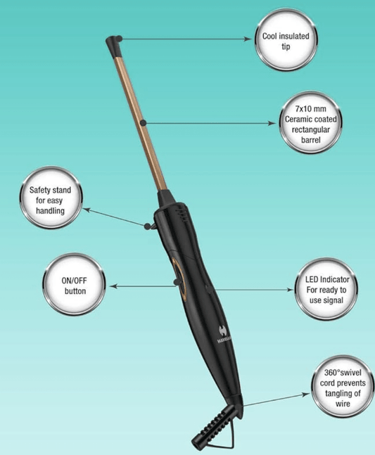Havells HC4031 7 mm thin Chopstick Curler; Ceramic barrel; Fast heat up for Long-lasting maggie Curls for Short & Long hair (Black)