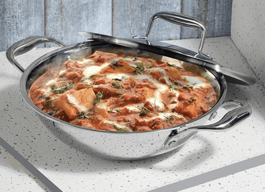 Vinod SAS Pro Platinum Triply Stainless Steel Non Stick Kadhai with Lid - 1.8 Litre, 22 cm | Ceramic Coating | Honeycomb Design Induction Base - 5 Year Warranty
