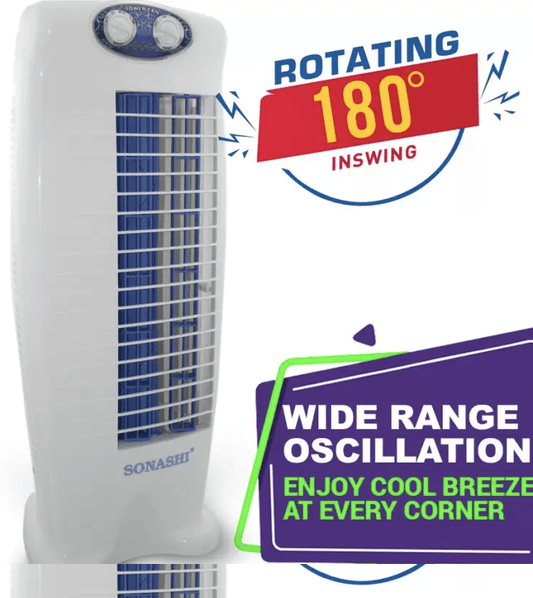 Sonashi Tower Fan with 25 Feet Air Delivery, 4-Way Air Flow Anti Dust 5 Blade Tower Fan