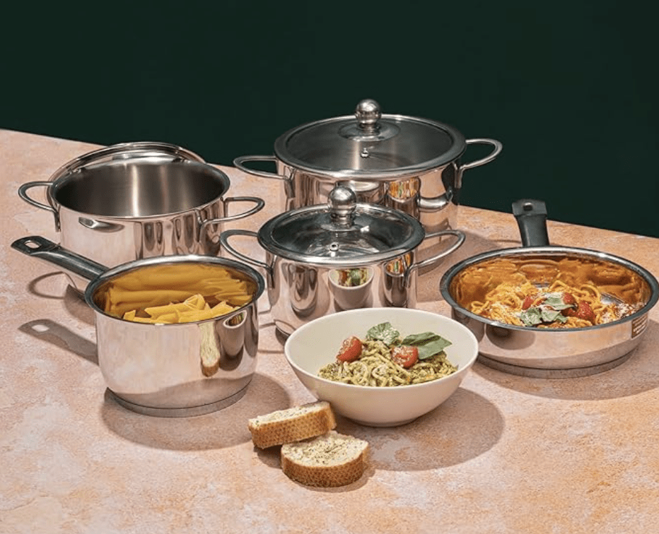 Vinod Tuscany Stainless Steel Cookware Set of 5 Pieces | Saucepot Set of 3 Pcs with Glass Lid | Saucepan and Frypan | Extra Deep | Induction Base | 2 Year Warranty