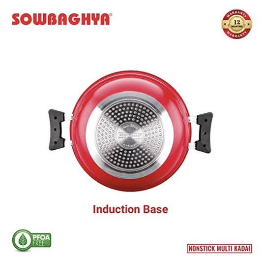Sowbaghya Non Stick Induction Base Multi Kadai (2 Idli Plates + 1 Steamer Plate) (Dia: 250mm) (Thickness: 3mm) (3Ltr) | All-in-One Idli Cooker Multi Kadhai Steamer | Idli Maker with Steamer