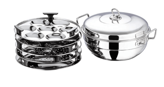 Vinod Stainless Steel Multi Kadai with 5 Plates - 26cm | 2 Idli, 2 Dhokla/Momos and 1 Patra Plates | Dhokla and Momos Steamer/Maker | Scratch Proof | 2 Year Warranty