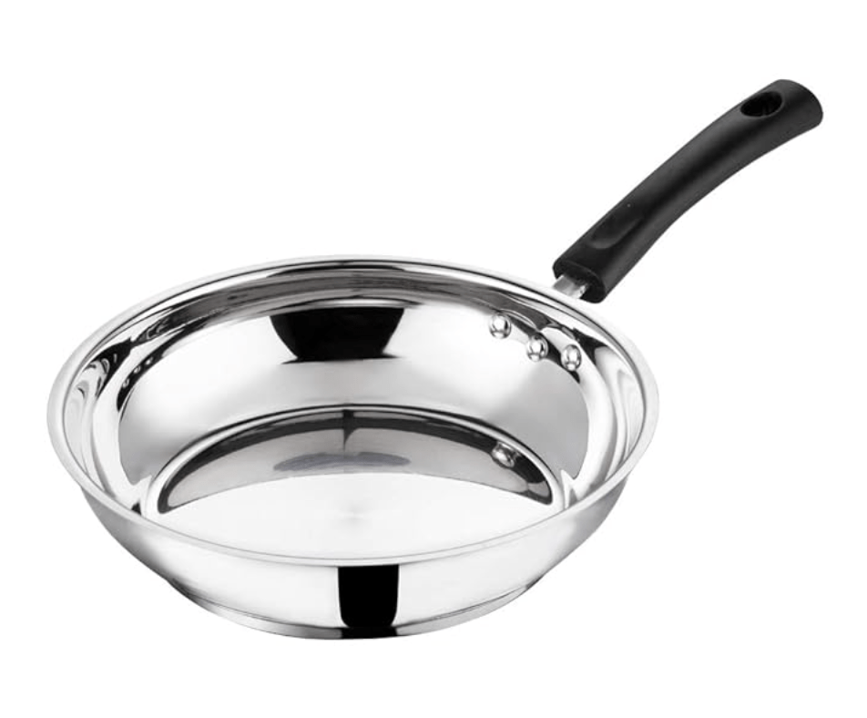 Vinod Stainless Steel Frypan - 22 cm | Skillet Pan for Frying | SAS Bottom | Cool Touch Bakelite Handle | Induction and Gas Base| 2 Year Warranty - Silver