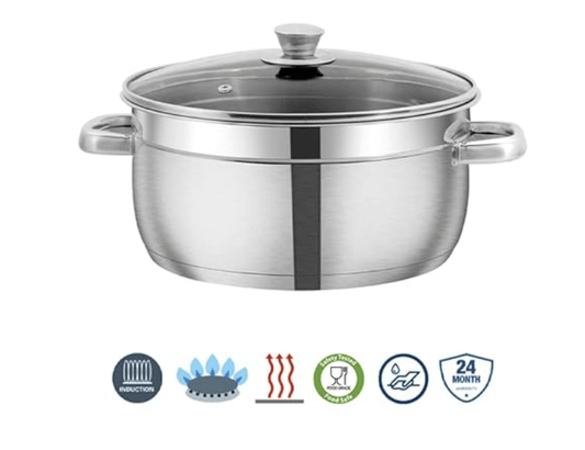 विनोद ब्रेमेन स्टेनलेस स्टील सॉसपॉट 2 का सेट, काँच के ढक्कन के साथ | 2.5 मिमी मोटा बेस | रिवेटेड मज़बूत हैंडल | 2 साल की वारंटी | इंडक्शन और गैस बेस - सिल्वर