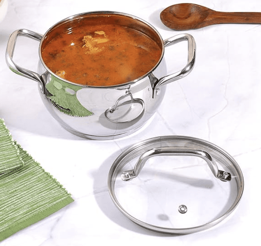 Vinod Almaty Stainless Steel Sacuepot with Glass Lid 4 litre, 20 cm | 2.6mm Thick Base | Triply Saucepot, Sturdy Riveted Handle | 2 Year Warranty | Induction & Gas Base
