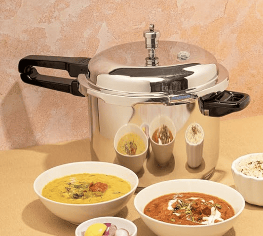 Vinod 18/8 Stainless Steel Pressure Cooker Outer Lid 10 Litre | Unique Sandwich Bottom Cooker | Induction and Gas Base | ISI and CE certified | 2 Years Warranty