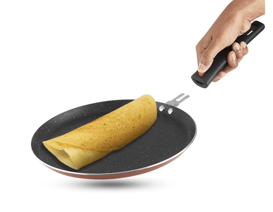 Vinod Popular Aluminium Non Stick Dosa Tawa with Detachable, Removeable Handles - 28 cm / 3 mm Thick/Compact Storage/Toxin Free/Long Lasting/Induction Base - 2 Year Warranty