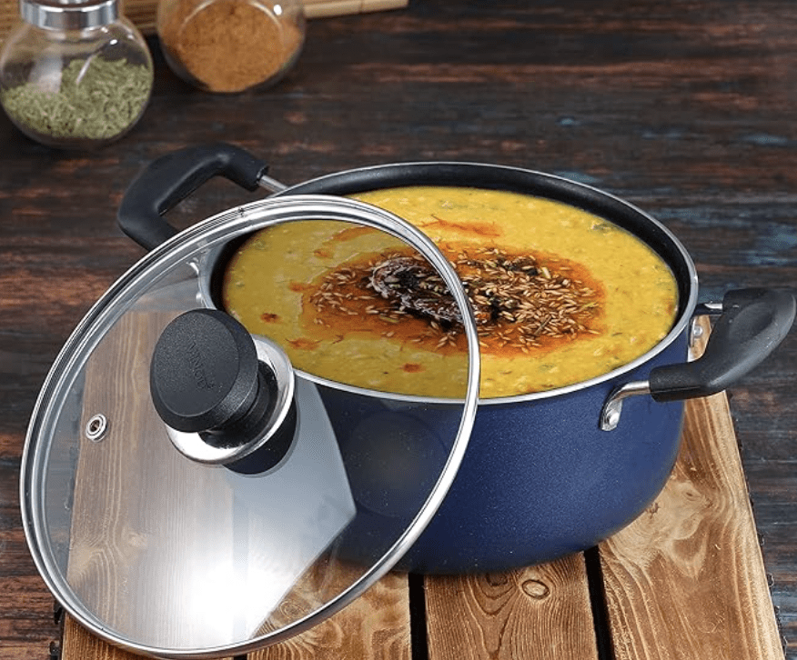 Vinod Zest Aluminium Non Stick Saucepot with Glass Lid - 10.8 litre, 30 cm | 3 mm Extra Thick | Swiss Quality | 3 layer Coating | Metal Spoon Friendly - 1 Year Warranty