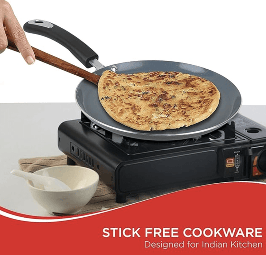 Vinod Zest Ceramica Dosa Tawa - 28 cm | Natural Stick Free Roti Tawa | Stylish Handle | Toxin Free | Induction and Gas base | Scratch Resistant | 2 Year Warranty - Black