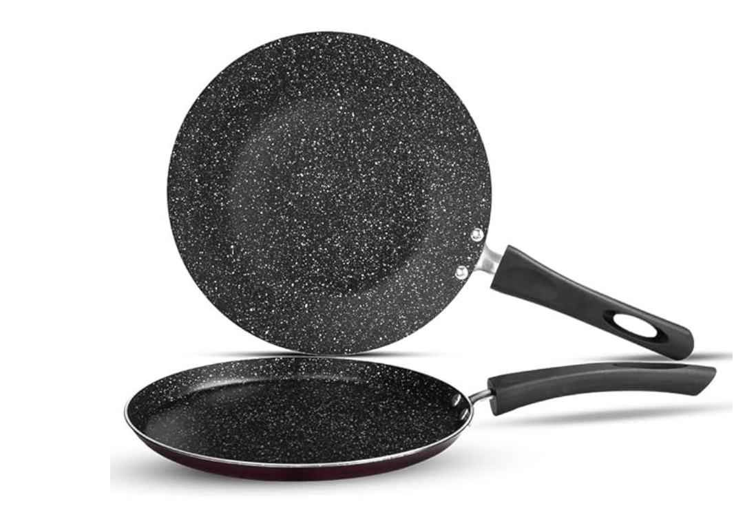 Vinod Supreme Aluminium Non Stick Cookware Set of 2 | 25cm Dosa Tawa and 26.5cm Concave Tawa | 5 Layer Coating |Metal Spoon Friendly | Induction Base - 2 Year Warranty