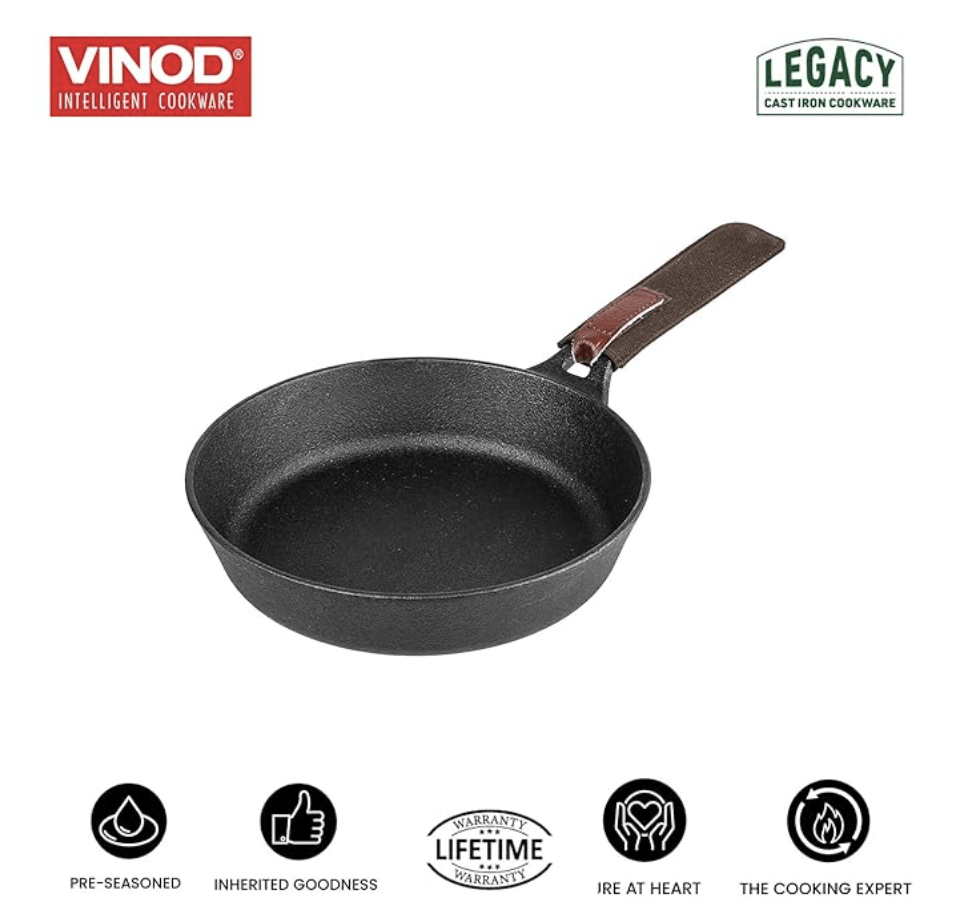 Vinod Legacy Pre Seasoned Cast Iron/Loha Frypan - 22 cm | Naturally Non Stick Skillet Pan for Frying | 100% Pure | Toxin Free, Enamel Free | Rust Proof | Gas Base