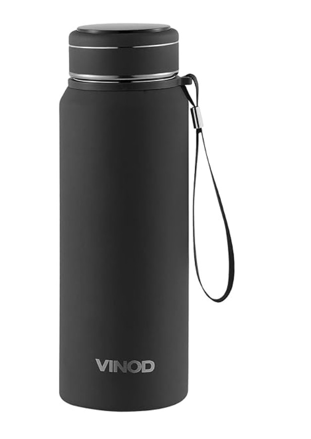 Vinod Bolt Vacuum Insulated Stainless Steel Water Bottle - 850ml | Copper Coating | Hot and Cold | Thermosteel Bottle | For School, College, Office, Gym - Black
