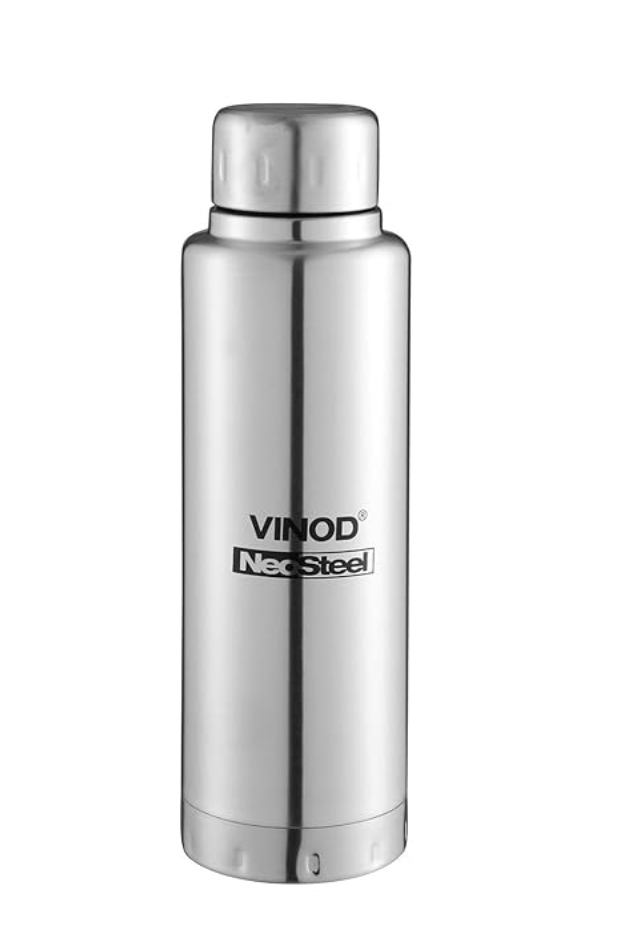 Vinod Omega Vacuum Insulated Stainless Steel Water Bottle - 750 ml | Copper Coating | Hot & Cold Thermosteel Bottle | For School, College, Office - Silver