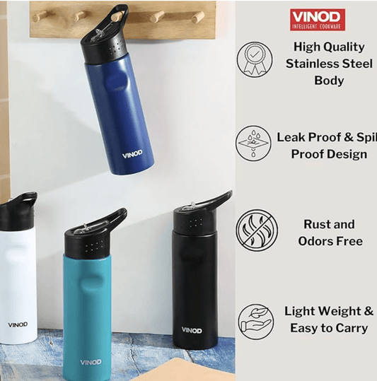 Vinod Snappy Stainless Steel Single Wall Vacuum Insulated Water Bottle - 750ml | Ergonomic Sleek Design | Durable, Leak Proof | BPA Free | Bottle for Kids, School