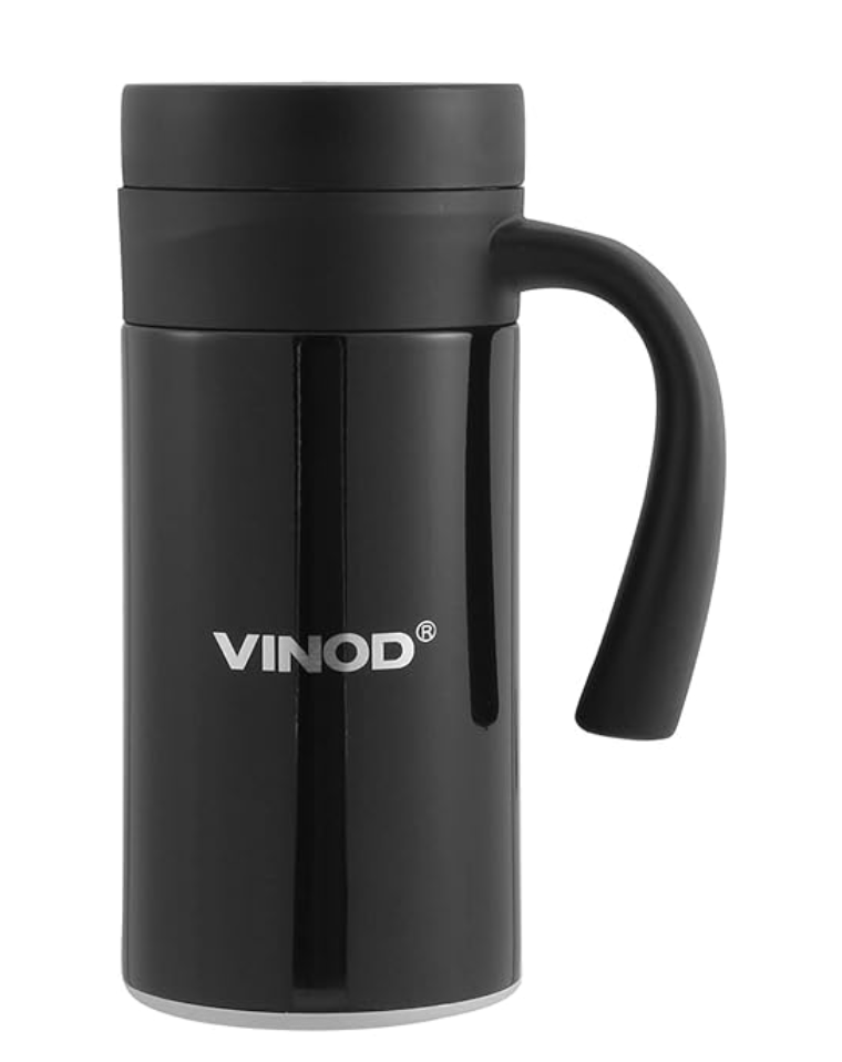 Vinod Toby Flask Stainless Steel Coffee Mug - 400 ml | Hot and Cold | Double Wall Vacuum Insulated Travel Mug | Easy to Grip Handle - Black