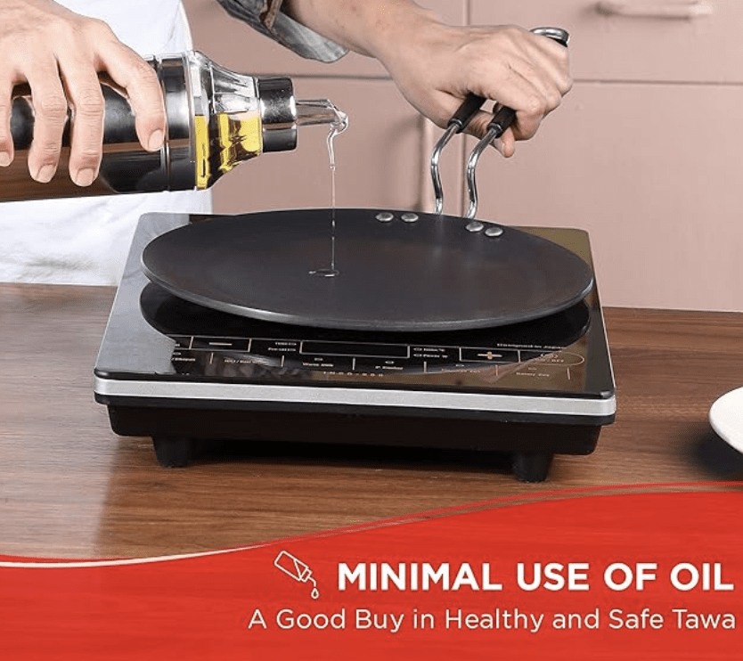 Vinod Hanos Non Stick Concave Tawa -26.5 cm | 5.25mm Thick | Roti, Chapati Tawa | Long Lasting | Riveted Handle | Scratch Proof | Induction & Gas Base - 2 Year Warranty