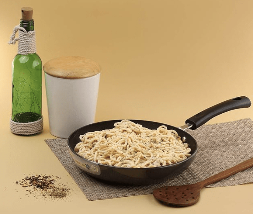 Vinod cookware Hanos Non-Stick Fry Pan 24 cm Diameter, Hard Anodised Non-Stick Coating with 100% Virgin Bakelite Riveted Handle - Black (Induction and Gas Stove Friendly)