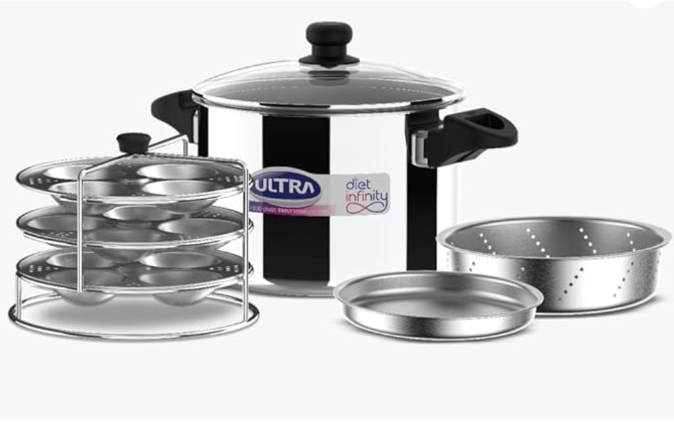 Ultra Duracook Triply Diet Infinity 6.5 L, All in one – Steaming, frying, curry making, Idly, Dhokla Maker etc,SS 304 Food Grade,Anti Bulging, Multiutility Pot,3 layered body,Induction,5Y warranty.