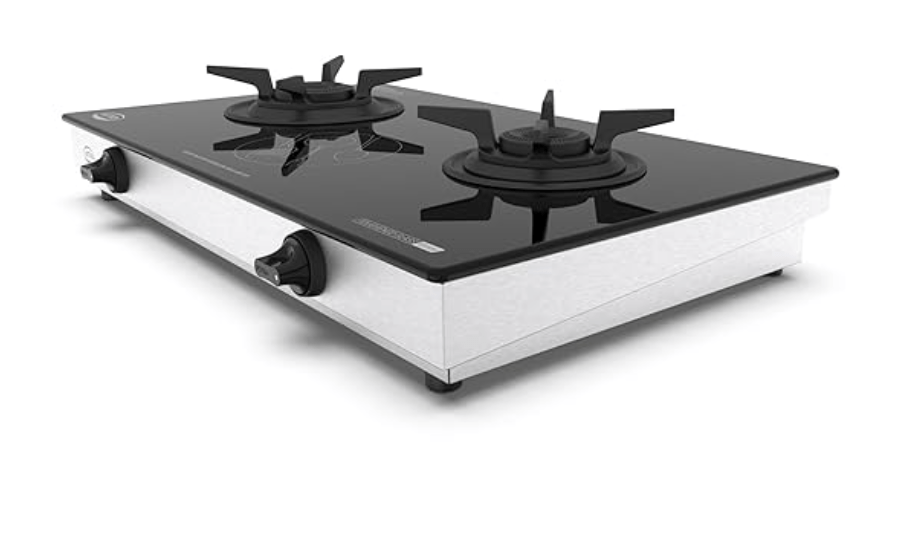 Ultra Optiflame 70%+ Efficient Glass Top Gas Stove 2 Forged Brass Burners,10-Years Warranty onBurners,Manual Ignition, ISICertified.Unique Pansupport&Burner Locking For Easy Cleaning,Spacious Design.