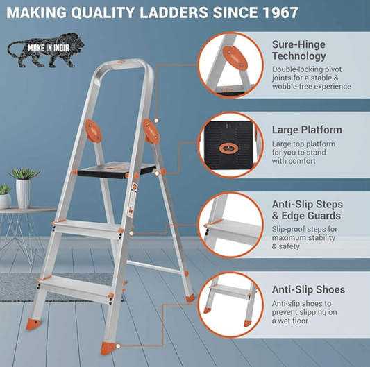 3 Step Foldable Aluminium Ladder with Scratch Resistant