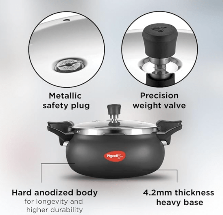 Pigeon By Stovekraft All in One Super Cooker Aluminium with Outer Lid Induction and Gas Stove Compatible 5 Litre Capacity for Healthy Cooking (Black)