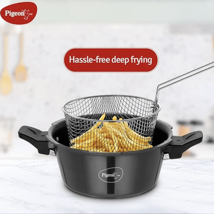 Pigeon Hard Anodised All in One Super Cooker Pro 3 litre with Pressure Cooker Outer Lid, Glass lid and Deep Frying Basket (14941) - Black