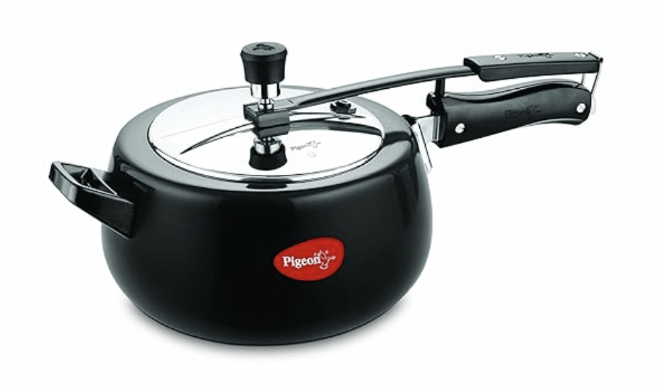 Pigeon by Stovekraft Amelia 5 Ltrs Amelia Induction Base Aluminium Inner Lid Pressure Cooker, 5 Litres, Black