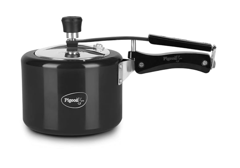 Pigeon by Stovekraft Titanium Induction Base Inner Lid Hard Anodised Aluminium Pressure Cooker, 3 litres, Black